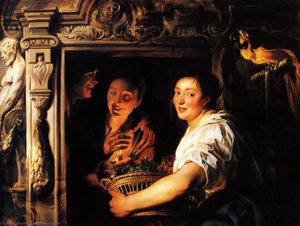 Servant With A Fruit Basket And A Pair Of Lovers — Jacob Jordaens