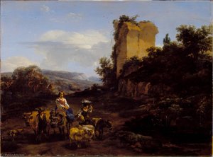 Landscape With Ruins And Travelers — Nicolaes Pietersz Berchem