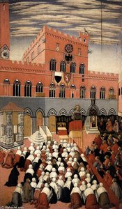 St Bernardino Preaching In The Campo — Sano Di Pietro