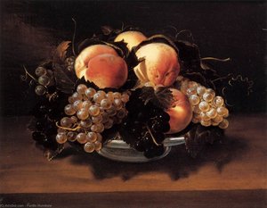 Maiolica Bowl with Peaches, Grapes, and Bees