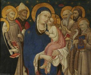 The Virgin and Child, with Six Saints (left, Saints Catherine of Siena, Francis and Ambrose, and right, Jerome, John the Baptist and Bernardin of Siena)