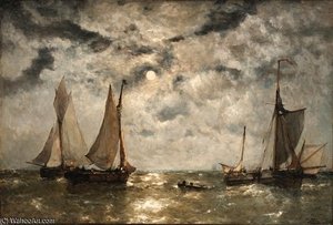 Fishing Boats At Night — Paul Jean Clays