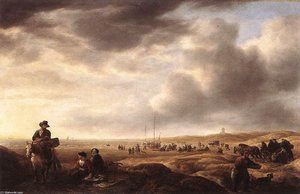 Beach Near Scheveningen With Fish-sellers — Simon De Vlieger