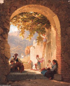 The Grape Pickers; And Figures In An Extensive Landscape — Penry Williams