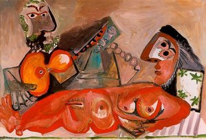 Lying Naked Woman And A Man Playing On The Guitar — Pablo Picasso, Cubist Expression