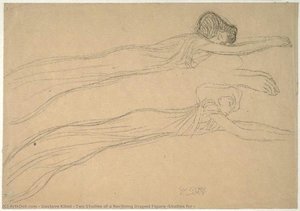 Two Studies Of A Reclining Draped Figure (studies For — Gustav Klimt