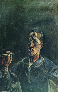Self-portrait With A Brush Up — Oskar Kokoschka