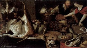 Kitchen Still Life With Cooking And Kitchen Maid — Pieter Cornelisz Van Rijck