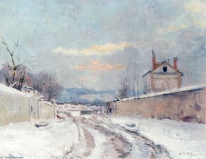 Entrance To A Village In The Snow — Victor Vignon