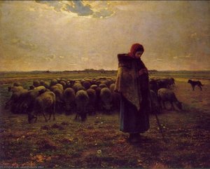 Shepherdess With Her Flock — Jean-françois Millet, Contemporary Realism