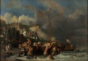 Mise À L'eau D'un Bateau Pêche — Jules Achille Noel