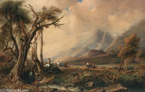 An Extensive Cumbrian Landscape With Drovers And Cattle — Peter De Wint