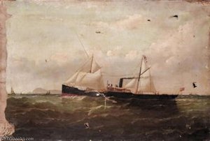 A Screw Steamer With Auxiliary Schooner Rig Inward Bound Off Holyhead Mountain ^ The South Stack — Vilijam H. Jork