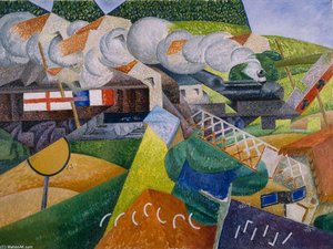 Red Cross Train Passing A Village — Gino Severini