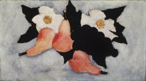 Three Pears, Grapes, And White Flowers — Marsden Hartley