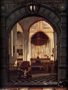Interior Of The Oude Kerk, Delft, Seen Through A Stone Archway — Louys Aernoutsz Elsevier