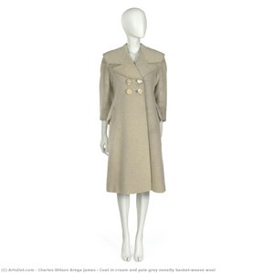 Coat In Cream And Pale Grey Novelty Basket-weave Wool — Charles Wilson Brega James