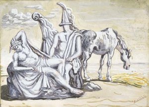 Due Eroi Antichi E Un Cavallo — Giorgio De Chirico