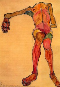 Seated Male Nude, Right Hand Outstretched — Egon Schiele, Expressionism