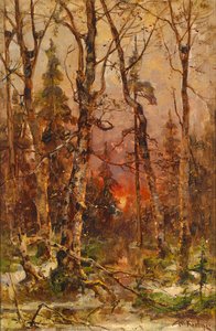 Winter Landscape At Setting Sun — Julius Sergius Von Klever