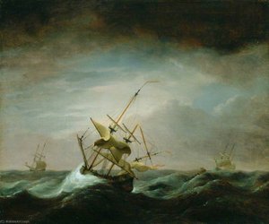 Dismasted Ship In Rough Sea — Willem Van De Velde The Elder