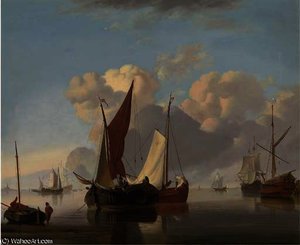 Dutch Barges At Sea In A Stiff Breeze; And Dutch Barges In A Calm Offshore — Charles Martin Powell