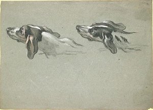 Two Heads Of Greyhounds, Turned To The Left — Jean-baptiste Oudry