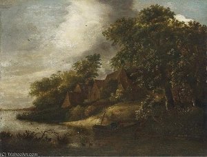 River Landscape With Fishing Boats