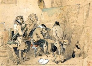 Experts In The Painter's Atelier (ape-men Examining A Painting) — Alexandre Gabriel Decamps, Romanticism