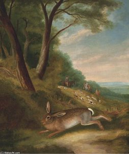 Hounds Chasing A Hare In An Extensive Landscape