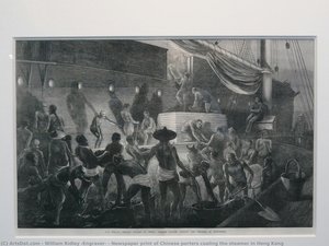 Newspaper Print Of Chinese Porters Coaling The Steamer In Hong Kong — William Ridley (engraver)