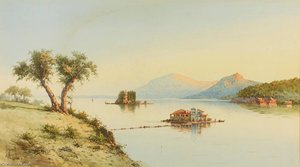 Watercolour View Of Vlacherna Monastery And Pontikonisi Island, Corfu, By Spryidon Scarvelli, Signed Lower Left, 340 X 600mm., Framed And Glazed — Spyridon Scarvelli