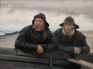 Two Fishermen By A Boat — Michael Peter Ancher