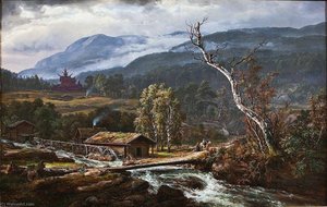 Landscape At Kaupanger With Stave Church — Johan Christian Claussen Dahl