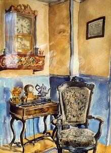 (interior With Clocks, Spinet, And Chair), (painting) — Ruth Van Sickle Ford