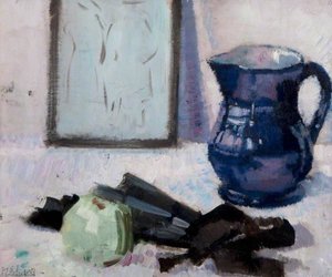 Still Life With Blue Jug, Fan And An Apple — Francis Campbell Bolleau Cadell