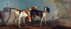 Four Hounds With Huntsmen To The Right — Peter Tillemans