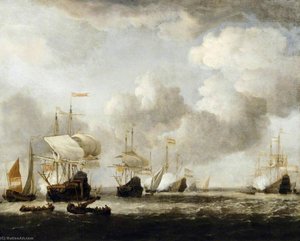 A Dutch Fleet Coming To Anchor In A Breeze — Willem Van De Velde The Elder