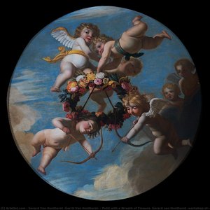 Putti with a Wreath of Flowers, Gerard van Honthorst (workshop of), c. 1650