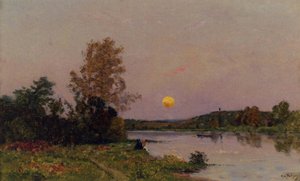 Laundresses and boats at sunset