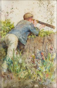 Man Looking Through A Telescope — Henry Scott Tuke