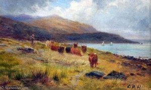 Highland Cattle On A Scottish Coastline — Louis Bosworth Hurt