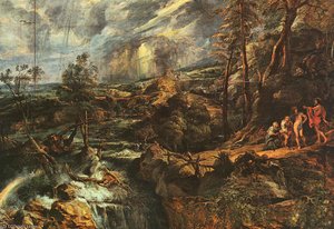 Stormy Landscape, Approx. Oil On Panel, Art His — Peter Paul Rubens