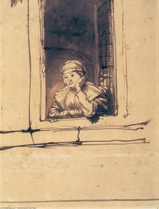 Saskia Looking Out Of A Window — Rembrandt Van Rijn, Baroque