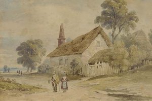 Figures Walking Along A Village Lane — John Varley I (the Older)