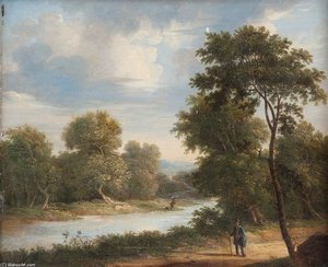 A Traveler On A Riverside Road With A Fisherman In The Distance — James Arthur O Connor