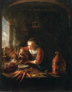 Woman Pouring Water Into A Jar — Gerrit Dou