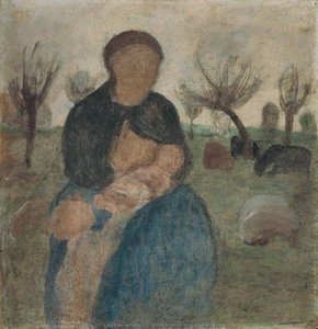 Mother With Baby At Her Breast, And Child In Landscape — Paula Modersohn-becker
