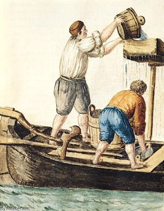 Boatmen Pouring Fresh Water Into The Pipelines