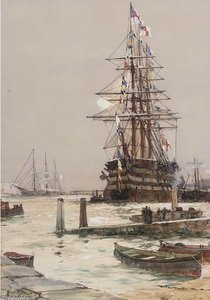 The Training Ship H.m.s. St. Vincent Lying Off Gosport — Charles Edward Dixon